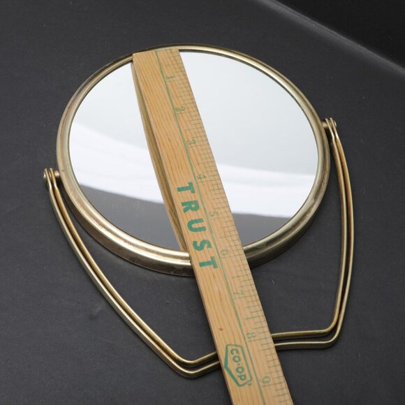 Vintage Brass Swivel Round Makeup Mirror Magnify Gold Table Top Vanity Metal - Picture 6 of 10